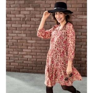 J. Crew Pink and Red Floral Long Sleeve Dress